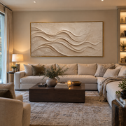 "Winding Bright Mineral Line Relief" - Modern Heavy Impasto Geometric Abstract | White & Beige Palette Knife Painting | Luxury Horizontal Wall Art #Q 349