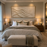 "Winding Bright Mineral Line Relief" - Modern Heavy Impasto Geometric Abstract | White & Beige Palette Knife Painting | Luxury Horizontal Wall Art #Q 349