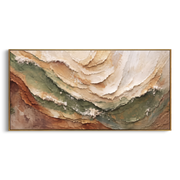 "Undulating Golden Cascade Relief" - Modern Heavy Impasto Abstract Artwork | White & Beige Palette Knife Painting | Luxury Horizontal Wall Art #Q 350