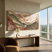 "Undulating Golden Cascade Relief" - Modern Heavy Impasto Abstract Artwork | White & Beige Palette Knife Painting | Luxury Horizontal Wall Art #Q 350