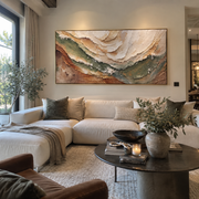 "Undulating Golden Cascade Relief" - Modern Heavy Impasto Abstract Artwork | White & Beige Palette Knife Painting | Luxury Horizontal Wall Art #Q 350