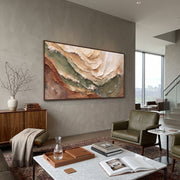 "Undulating Golden Cascade Relief" - Modern Heavy Impasto Abstract Artwork | White & Beige Palette Knife Painting | Luxury Horizontal Wall Art #Q 350