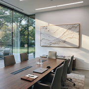 "Marbled Painted Strata Relief" - Modern Heavy Impasto Topographic Abstract | White & Beige Palette Knife Painting | Luxury Horizontal Wall Art #Q 352