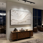 "Marbled Painted Strata Relief" - Modern Heavy Impasto Topographic Abstract | White & Beige Palette Knife Painting | Luxury Horizontal Wall Art #Q 352