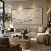 "Marbled Painted Strata Relief" - Modern Heavy Impasto Topographic Abstract | White & Beige Palette Knife Painting | Luxury Horizontal Wall Art #Q 352