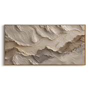 "Horizon Ribbon Current Relief" - Modern Heavy Impasto Topographic Abstract | White & Beige Palette Knife Painting | Luxury Horizontal Wall Art #Q 353