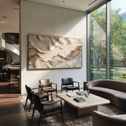 "Horizon Ribbon Current Relief" - Modern Heavy Impasto Topographic Abstract | White & Beige Palette Knife Painting | Luxury Horizontal Wall Art #Q 353