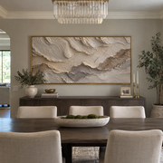 "Horizon Ribbon Current Relief" - Modern Heavy Impasto Topographic Abstract | White & Beige Palette Knife Painting | Luxury Horizontal Wall Art #Q 353