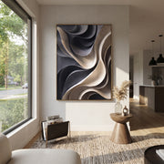"Soft Monochrome Curve Relief" - Modern Heavy Impasto Abstract Artwork | White & Grey Palette Knife Painting | Luxury Vertical Wall Art #Q 354