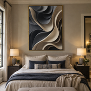 "Soft Monochrome Curve Relief" - Modern Heavy Impasto Abstract Artwork | White & Grey Palette Knife Painting | Luxury Vertical Wall Art #Q 354