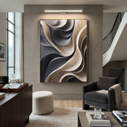 "Soft Monochrome Curve Relief" - Modern Heavy Impasto Abstract Artwork | White & Grey Palette Knife Painting | Luxury Vertical Wall Art #Q 354