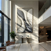 "Granular Shadow Wave Relief" - Modern Heavy Impasto Ocean Wave Seascape | White & Grey Palette Knife Painting | Luxury Vertical Wall Art #Q 355