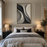 "Granular Shadow Wave Relief" - Modern Heavy Impasto Ocean Wave Seascape | White & Grey Palette Knife Painting | Luxury Vertical Wall Art #Q 355