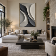 "Granular Shadow Wave Relief" - Modern Heavy Impasto Ocean Wave Seascape | White & Grey Palette Knife Painting | Luxury Vertical Wall Art #Q 355