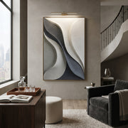"Granular Shadow Wave Relief" - Modern Heavy Impasto Ocean Wave Seascape | White & Grey Palette Knife Painting | Luxury Vertical Wall Art #Q 355