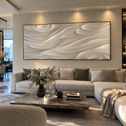 "Mineral Soft Ridge Relief" - Modern Heavy Impasto Landscape Artwork | White & Beige Palette Knife Painting | Luxury Horizontal Wall Art #Q 356