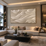 "Mineral Soft Ridge Relief" - Modern Heavy Impasto Landscape Artwork | White & Beige Palette Knife Painting | Luxury Horizontal Wall Art #Q 356