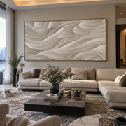 "Mineral Soft Ridge Relief" - Modern Heavy Impasto Landscape Artwork | White & Beige Palette Knife Painting | Luxury Horizontal Wall Art #Q 356