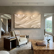 "Mineral Soft Ridge Relief" - Modern Heavy Impasto Landscape Artwork | White & Beige Palette Knife Painting | Luxury Horizontal Wall Art #Q 356
