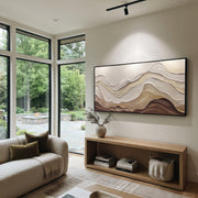 "Shadowed Folded Shore Relief" - Modern Heavy Impasto Topographic Abstract | White & Beige Palette Knife Painting | Luxury Horizontal Wall Art #Q 357