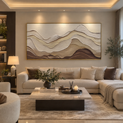 "Shadowed Folded Shore Relief" - Modern Heavy Impasto Topographic Abstract | White & Beige Palette Knife Painting | Luxury Horizontal Wall Art #Q 357