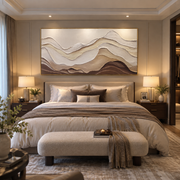 "Shadowed Folded Shore Relief" - Modern Heavy Impasto Topographic Abstract | White & Beige Palette Knife Painting | Luxury Horizontal Wall Art #Q 357
