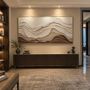 "Shadowed Folded Shore Relief" - Modern Heavy Impasto Topographic Abstract | White & Beige Palette Knife Painting | Luxury Horizontal Wall Art #Q 357