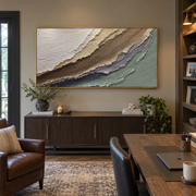 "Folded Folded Ivory Swell Relief" - Modern Heavy Impasto Topographic Abstract | White & Beige Palette Knife Painting | Luxury Horizontal Wall Art #Q 358