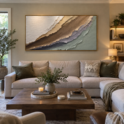 "Folded Folded Ivory Swell Relief" - Modern Heavy Impasto Topographic Abstract | White & Beige Palette Knife Painting | Luxury Horizontal Wall Art #Q 358