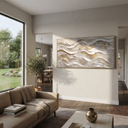 "Flowing Wind Line Relief" - Modern Heavy Impasto Topographic Abstract | White & Beige Palette Knife Painting | Luxury Horizontal Wall Art #Q 359