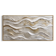 "Flowing Wind Line Relief" - Modern Heavy Impasto Topographic Abstract | White & Beige Palette Knife Painting | Luxury Horizontal Wall Art #Q 359