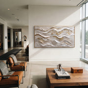 "Flowing Wind Line Relief" - Modern Heavy Impasto Topographic Abstract | White & Beige Palette Knife Painting | Luxury Horizontal Wall Art #Q 359