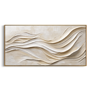 "Sculpted Calm Drift Relief" - Modern Heavy Impasto Topographic Abstract | White & Beige Palette Knife Painting | Luxury Horizontal Wall Art #Q 360