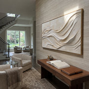 "Sculpted Calm Drift Relief" - Modern Heavy Impasto Topographic Abstract | White & Beige Palette Knife Painting | Luxury Horizontal Wall Art #Q 360