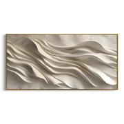 "Brushed Layered Wave Relief" - Modern Heavy Impasto Ocean Wave Seascape | White & Beige Palette Knife Painting | Luxury Horizontal Wall Art #Q 361