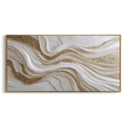 "Swirled Silk Contour Relief" - Modern Heavy Impasto Topographic Abstract | White & Beige Palette Knife Painting | Luxury Horizontal Wall Art #Q 362