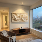 "Swirled Silk Contour Relief" - Modern Heavy Impasto Topographic Abstract | White & Beige Palette Knife Painting | Luxury Horizontal Wall Art #Q 362