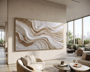 "Swirled Silk Contour Relief" - Modern Heavy Impasto Topographic Abstract | White & Beige Palette Knife Painting | Luxury Horizontal Wall Art #Q 362