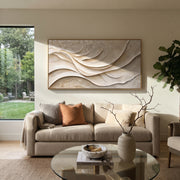 "Dune Dune Wave Relief" - Modern Heavy Impasto Ocean Wave Seascape | White & Beige Palette Knife Painting | Luxury Horizontal Wall Art #Q 364
