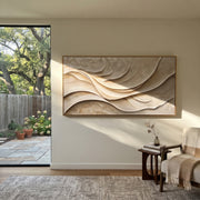 "Dune Dune Wave Relief" - Modern Heavy Impasto Ocean Wave Seascape | White & Beige Palette Knife Painting | Luxury Horizontal Wall Art #Q 364