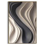 "Carved Charcoal Ribbon Relief" - Modern Heavy Impasto Abstract Artwork | Grey & Beige Palette Knife Painting | Luxury Vertical Wall Art #Q 365