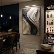 "Carved Charcoal Ribbon Relief" - Modern Heavy Impasto Abstract Artwork | Grey & Beige Palette Knife Painting | Luxury Vertical Wall Art #Q 365