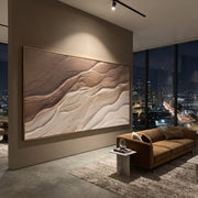 "Cascading Sand Ripple Relief" - Modern Heavy Impasto Topographic Abstract | White & Beige Palette Knife Painting | Luxury Horizontal Wall Art #Q 367