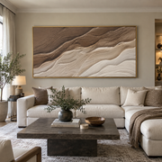 "Cascading Sand Ripple Relief" - Modern Heavy Impasto Topographic Abstract | White & Beige Palette Knife Painting | Luxury Horizontal Wall Art #Q 367