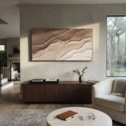 "Cascading Sand Ripple Relief" - Modern Heavy Impasto Topographic Abstract | White & Beige Palette Knife Painting | Luxury Horizontal Wall Art #Q 367