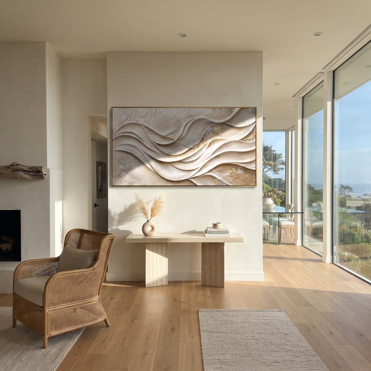 "Cracked Soft Ridge Relief" - Modern Heavy Impasto Landscape Artwork | White & Beige Palette Knife Painting | Luxury Horizontal Wall Art #Q 368