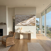 "Cracked Soft Ridge Relief" - Modern Heavy Impasto Landscape Artwork | White & Beige Palette Knife Painting | Luxury Horizontal Wall Art #Q 368