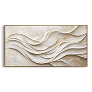 "Cracked Soft Ridge Relief" - Modern Heavy Impasto Landscape Artwork | White & Beige Palette Knife Painting | Luxury Horizontal Wall Art #Q 368