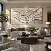 "Cracked Soft Ridge Relief" - Modern Heavy Impasto Landscape Artwork | White & Beige Palette Knife Painting | Luxury Horizontal Wall Art #Q 368