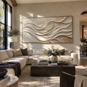 "Cracked Soft Ridge Relief" - Modern Heavy Impasto Landscape Artwork | White & Beige Palette Knife Painting | Luxury Horizontal Wall Art #Q 368